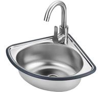 Évier mural avec zone de drainage et robinet, lavabo polyvalent pour intérieur et extérieur, pour buanderie, cuisine et restaurant, eau chaude et froide, économiseur d'espace d'angle (profondeur 13 cm
