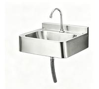 Évier mural en acier 304 inless avec ensembles de robinets - Lavabo commercial en métal brossé pour salle de bain Reurant - Kit de drainage Clete inclus