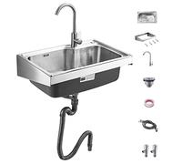 Évier mural en acier inoxydable 304 avec robinet col de cygne, évier de cuisine à cuve unique, mini lavabo épais à suspendre pour jardin, restaurant, buanderie, arrière-cour