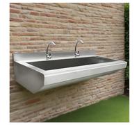 Évier Mural en Acier Inoxydable avec Panneau Evier de Cuisine à Double Cuve Arrondis Conception X-Flow Finition Brossée Extra-large H18/22 Cm (7,1/8,1 Po)(39.4x15.7x7.1")