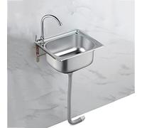 Évier mural en acier inoxydable avec robinet col de cygne - Évier commercial à simple bol pour restaurants et cuisines de camping-car (50 x 40 cm)