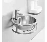 Évier Mural En Acier Inoxydable Avec Robinet D'eau Chaude Et Froide, Lavabo De Cuisine Professionnel, Évier Rond De 43 Cm Avec Support De Fixation, Pour Restaurant(Silver-B)