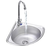 Évier mural en acier inoxydable avec support - Mini lavabo d'angle pour salles de bains, laboratoires, camping-cars - Station de lavage des mains durable et peu encombrante (kit argenté #A2)