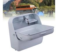 Évier Mural en Acier Inoxydable pour Camping-Car avec Robinet incurvé - Lavabo à Main Pliable Compact pour Camping-Cars, Food Trucks, Bateaux et Camping-Cars (Taille Unique Blanche)