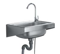Évier mural en acier inoxydable pour camping, garage, atelier, buanderie, salle de bain, 37 x 31 cm, avec robinet, lavabo durable pour un lavage et un nettoyage efficaces des mains