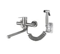 Évier mural en nickel brossé avec robinet mitigeur pivotant à 360 degrés avec centre de pulvérisation