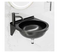 Évier mural, meuble-lavabo d'angle en acier inoxydable, conception à cuve unique flottante, avec égouttoir et robinet for l'intérieur, for petit espace sous-sol, restaurant de camping-car(Black)