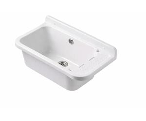 Évier mural/poste d’eau utilitaire 50 cm en polypropylène blanc - Bonde inox + trop-plein - Cuve 37x27x21 cm - Intérieur/extérieur