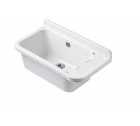 Évier mural/poste d’eau utilitaire 60 cm en polypropylène blanc - Bonde inox + trop-plein - Cuve 45x25x21 cm - Intérieur/extérieur