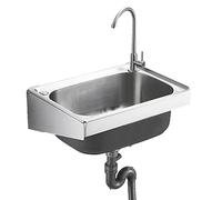 Évier mural rectangulaire en acier inoxydable à une cuve pour cuisine ou salle de bain, usage commercial, avec robinet et filtre de vidange, facile à installer (58 x 43 cm)