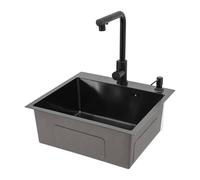 Évier noir, 50 x 45 cm, 1 bac avec robinet extensible, ensemble égouttoir, distributeur de savon et panier d'égouttement, pour caves, bars et cuisines
