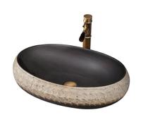 Évier ovale en céramique de style européen avec robinet cascade et bonde pop-up au-dessus du comptoir lavabo de salle de bain pour maison, hôtel et club - Petite taille design moderne