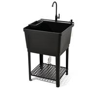 Évier Polyvalent Autoportant, Seau À Vadrouille En Plastique, Évier À Lessive, Station De Lavage De Garage (avec Robinet), Seau À Vadrouille Domestique(Black,18.9x19.7x33.1in)