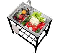 Évier polyvalent sur pied en acier inoxydable avec support et robinet, évier utilitaire robuste for cuisine, buanderie, garage, atelier, extérieur et restauration