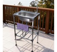 Évier Portable Camping autoportant en acier inoxydable avec robinet d'eau chaude et froide - 53x38x83cm Évier de cuisine commercial 1 Bac Lavabo multifonction pour Intérieur Extérieur