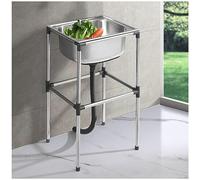 Évier portable en acier inoxydable, autoportant, à une cuve, pour cuisine commerciale extérieure, sans robinet, idéal pour bar, restaurant, blanchisserie, hôtel et maison (52 x 38