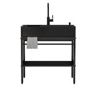 Évier portable, évier de cuisine noir, autoportant en acier inoxydable, ensemble d'évier for restaurant commercial avec robinet et égouttoir, for chambre, garage, sous-sol(60x45x86cm)