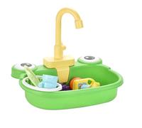 Évier pour Enfants avec de l'eau Courante, Un lavabo de Jeu Grenouille en Plastique avec Un Robinet Rotatif à 180 °, avec des légumes modèle Jouet, des Fruits, Une Vaisselle, détergent et