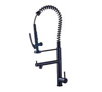 Évier pour la Ferme Bar Commercial, Spring Chrome Bright Titr Down Hands Spupuler Head with Lock Hot Cold Water Kitchen Taper, Spout pivotant (Couleur: Robinet Noir)