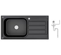 Évier Preer-100x50x20, acier inoxydable 304, épaisseur 0,8 mm, cuve XXL 50x40 cm, 1 cuve, rectangulaire, égouttoir à droite, noir