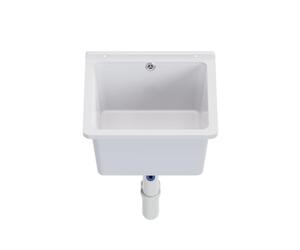 Évier QLS, Lavabo Blanc, Polypropylène, 40 x 38 cm, Montage Mural, Classique, Idéal pour Garage, Chaufferie, Atelier, Buanderie