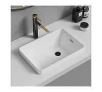 Évier rectangulaire en céramique avec robinet et bonde pop-up pour salle de bain, lavabo élégant pour décoration moderne
