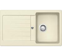 Respekta Austin Évier en granit massif 86 x 50 cm/Résistant à la chaleur/Égouttoir biseauté/Montage encastré et encastré / 1 bac/pour meubles bas à partir de 45 cm de large/Vanille