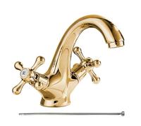 Évier rétro mélangeur brossé -Faucet de salle de bain bronzé élégant | Ancient Sink Shink Mixer | Vanne à double poignée Lavab0 avec tube de 60 cm | Mélangeur de salle de bain classique