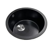 Évier rond à encastrer en quartz noir de 42 cm, résistant aux hautes températures, résistant à la décoloration, petit évier pour appartements durable et élégant pour cuisine et salle de bain