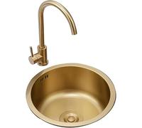 Évier Rond De Cuisine en Or Bol Unique Mini Petit évier en Acier Inoxydable Bar Balcon Évier Encastré Évier De Cuisine Éviers, Gold, 40 * 40 * 20cm