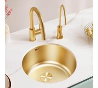 Evier rond doré Évier au meuble Évier de Cuisine 1 Bac Évier à Encastrer Évier de Cuisine en Acier Inoxydable avec Filtre de Vidange Avec robinet(28x28cm/11in)