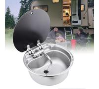 Évier rond en acier inoxydable avec robinet pliable et couvercle, lavabo durable pour les mains, pour les camping-cars, les caravanes, les bars humides et les cafés