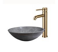 Évier rond en pierre naturelle de 43,2 cm, vasque en marbre Grigio Nebbi, dessus de comptoir, intérieur poli à l'extérieur