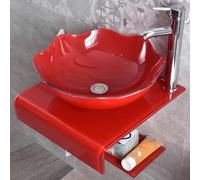 Évier rond en verre trempé bleu avec faux et drain combo lavabo mural de 31 cm pour décoration d'intérieur Slish