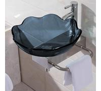 Évier rond en verre trempé de 41,9 cm avec ensemble de vidange et bol de salle de bain mural bleu pour petites slish gris, 42 cm