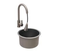 Évier rond encastrable avec robinet extensible - Noir - 32 x 32 x 20 cm - 3 sorties d'eau