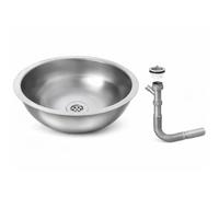 Évier Rond Inox Ø34 cm - Avec Siphon - Évier de Cuisine Sans Trou de Robinet - Évier Camping & Caravane