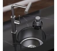 Évier rond noir à une cuve pour bar/cuisine, avec kit de vidange complet et fixations. Installation encastrée ou sous plan de travail. Nombreux accessoires inclus pour salle de bain, caravane, etc.
