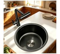 Évier Rond Noir Avec Robinet En Acier Inoxydable, Petit Évier De Préparation For Îlot De Cuisine, Évier Encastrable Une Cuve Avec Bonde For Bar(Black-Gray#2,28cm)