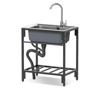 Évier simple bac inox autoportant avec vidage et mitigeur chaud/froid - Commercial pour restaurant, garage, buanderie, intérieur/extérieur