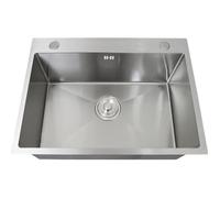 KuKoo Évier de cuisine inox carré 1 cuve finition satinée – bouchon avec filtre et tuyau