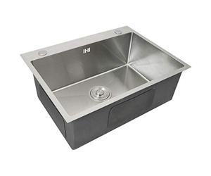 Evier Simple Cuisne Inox Carré Finition Satiné Commercial 1 Cuve Bouchon avec Filtre Tuyau d'Evacuation