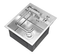 Évier simple en acier inoxydable argenté pour studio, café, cuisine, appartement, bar, comptoir, camping-car, petit espace, lavabo à siphon (30 x 45 x 22 cm)