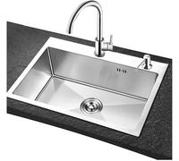 Évier Simple en Acier Inoxydable de Cuisine, évier épaissis et approfondi en Une pièce, Grand Bassin, Beau et Durable, avec Un Trou de débordement délicat, Argent, 58x43 cm