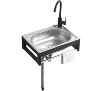 Évier Simple en Acier Inoxydable, évier De Cuisine avec Support, Petit évier Utilitaire, évier Mural, pour Buanderie, Garage, Intérieur, Extérieur, Restaurant, Industriel., Single Cold, 48X35X16cm