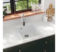Évier simple en granit blanc en 80 % quartz, 425 x 500 mm, évier encastrable extra profond avec panier d'évacuation, résistant à la chaleur jusqu'à 280 °C, résistant aux rayures, pour cuisine et