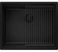 PRIMAGRAN Evier Sous Plan Tout Noir 56x47cm, Evier en Granit 1 bac + Kit de Vidage + Égouttoir Enroulable, Évier al mueble 60cm - Prague S225