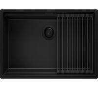 Evier Sous Plan 76x47cm, Evier en Granit 1 bac + Kit de Vidage + Accessoire Prague de Primagran Tout Noir