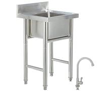 Évier sur pied argenté, lavabo de cuisine professionnel avec robinet, évier utilitaire extérieur/intérieur fait main pour garage, restauration, restaurant, camping, buanderie, atelier (50/60