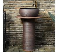 Évier sur pied autonome - Ensemble d'évier de salle de bain fait à la main - Élégant lavabo en argile kaolin avec trou d'installation de drainage, idéal pour les hôtels et la décoration d'intérieur (3
